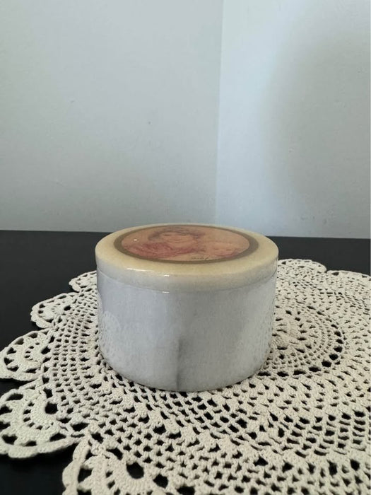 Vintage Marble Trinket Box with Mother & Child Portrait Lid