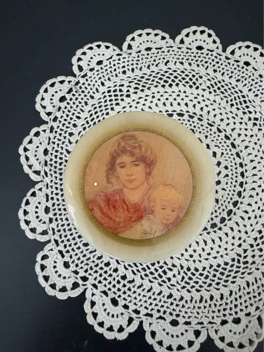 Vintage Marble Trinket Box with Mother & Child Portrait Lid