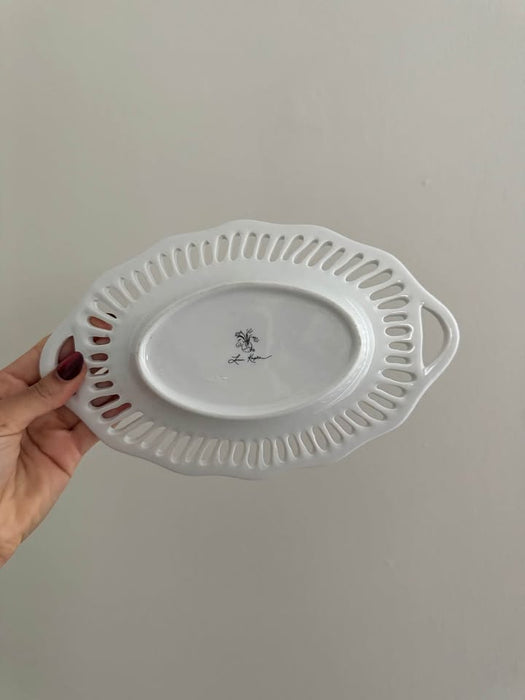 Vintage White Serving Dish – Pierced Porcelain with Handles