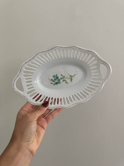 Vintage White Serving Dish – Pierced Porcelain with Handles