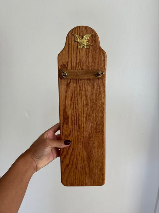 Vintage Oak Wall Memo Board with Brass Bird Accent