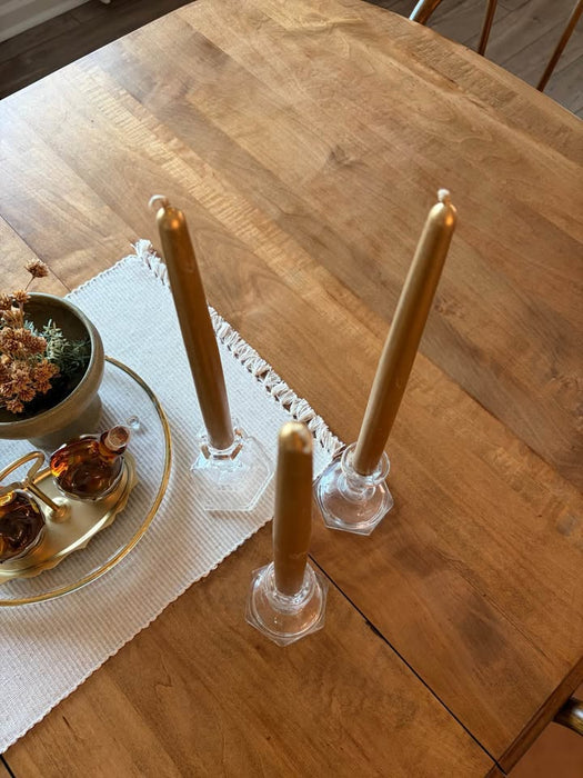 Set of 3 Glass Taper Candle Holders + Gold Candles | Modern Farmhouse Decor