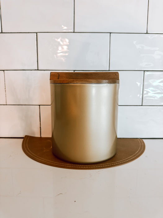 Gold Metal Ice Bucket With Wood Cover