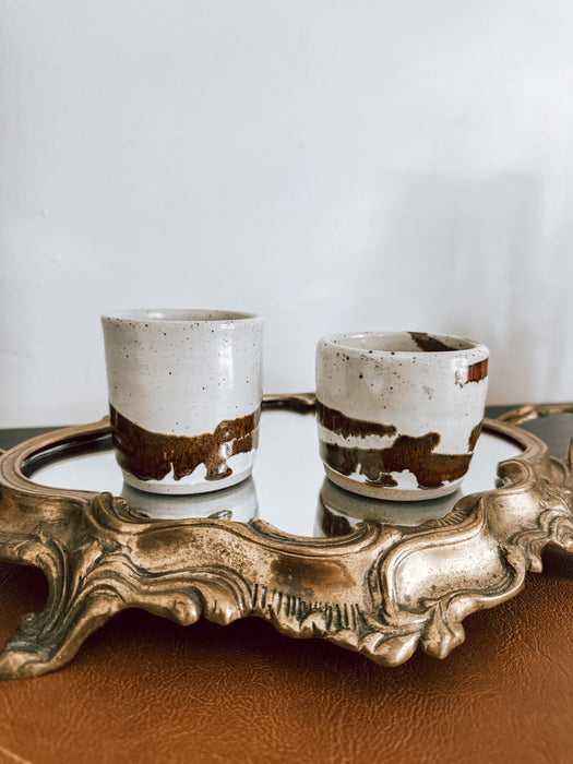 Ceramic Two Tone Candle Holder Set / Vintage Ceramic Candle Holders