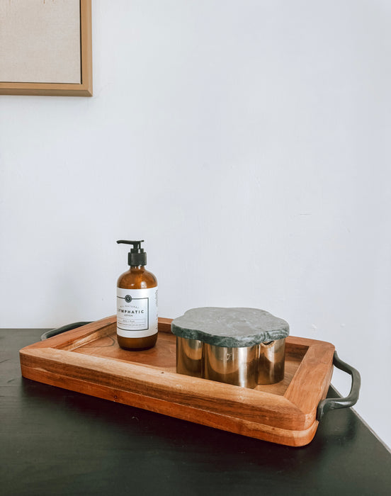 Rectangle Wood Tray with Black Handles