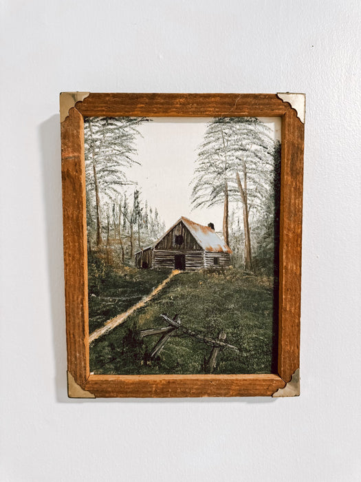 Wood Frame Oil Cabin Painting