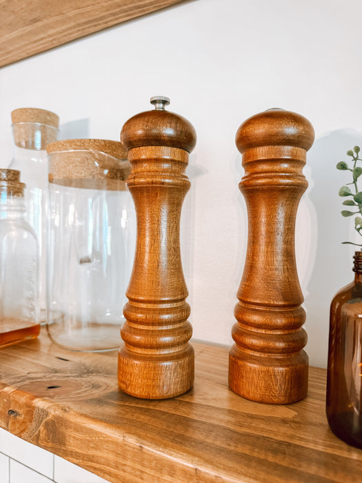 Vintage Tall Wood Salt & Pepper Shakers