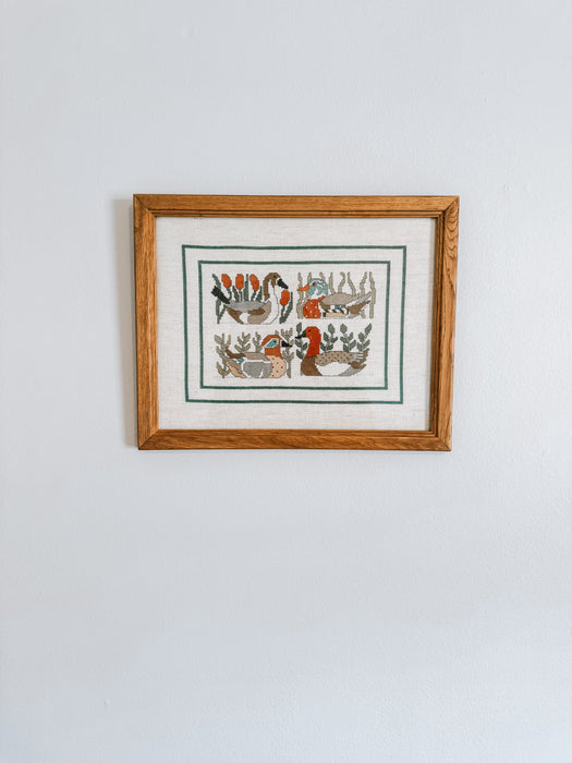 Antique Duck Needlepoint Wood Frame Wall I Art Collectible Needlepoint I Art Wooden Frame Duck I Needlepoint Duck Wall Decor I Framed Needlepoint Duck Scene