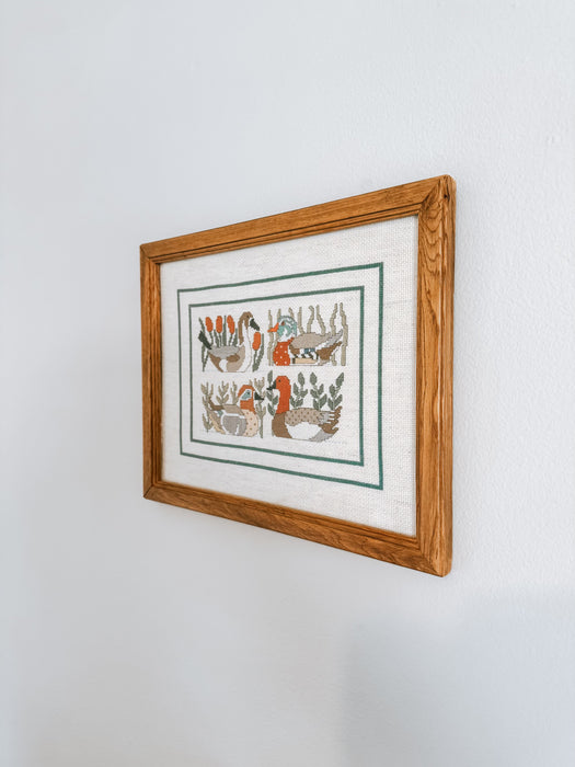 Antique Duck Needlepoint Wood Frame Wall I Art Collectible Needlepoint I Art Wooden Frame Duck I Needlepoint Duck Wall Decor I Framed Needlepoint Duck Scene