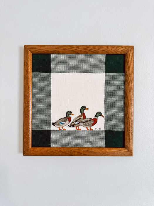 Plaid Antique Duckling Needlepoint Wood Frame Wall Art