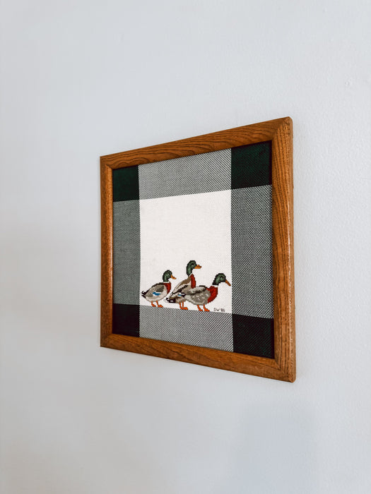 Plaid Antique Duckling Needlepoint Wood Frame Wall Art