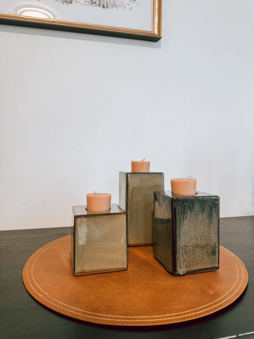 Set of Three Olive Ombre Cube Candle Holder