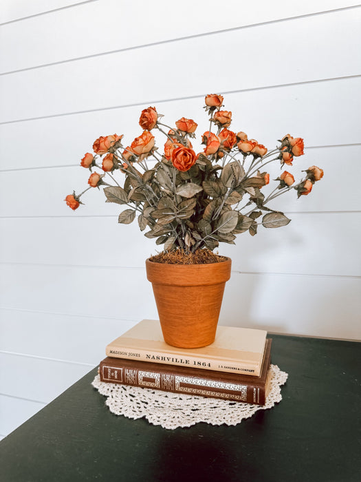 Vintage-Inspired Faux Terracotta Potted Mini Rose Arrangement