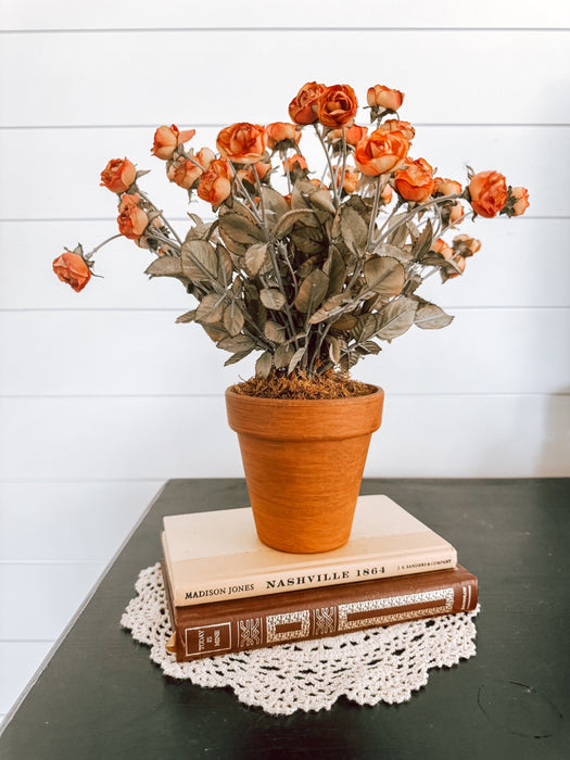 Vintage-Inspired Faux Terracotta Potted Mini Rose Arrangement