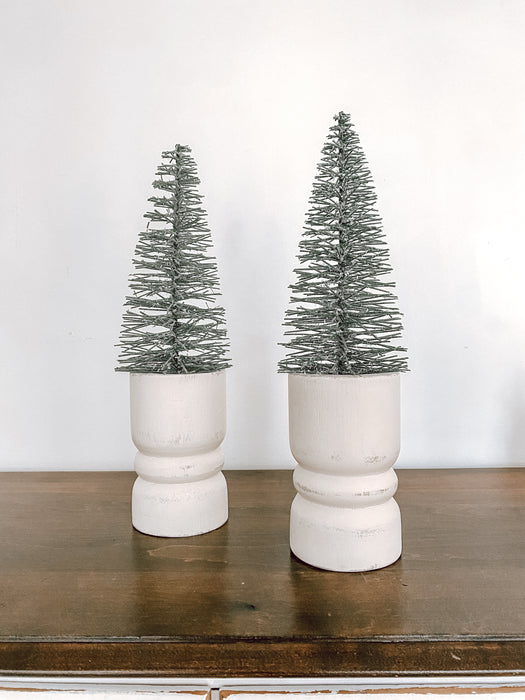 Wood Pillar Bottle Brush Christmas Trees