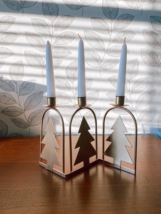 Gold Christmas Tree Tapered Candle Holder