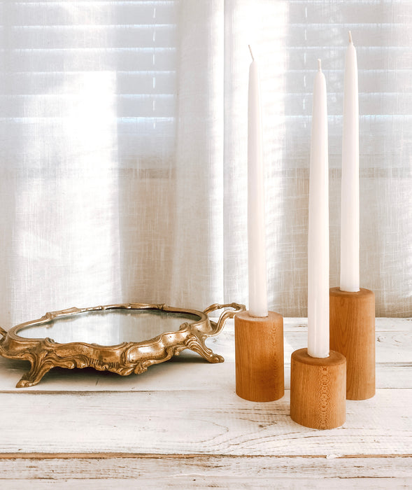 Wooden Pillar Candle Stick Holder Set